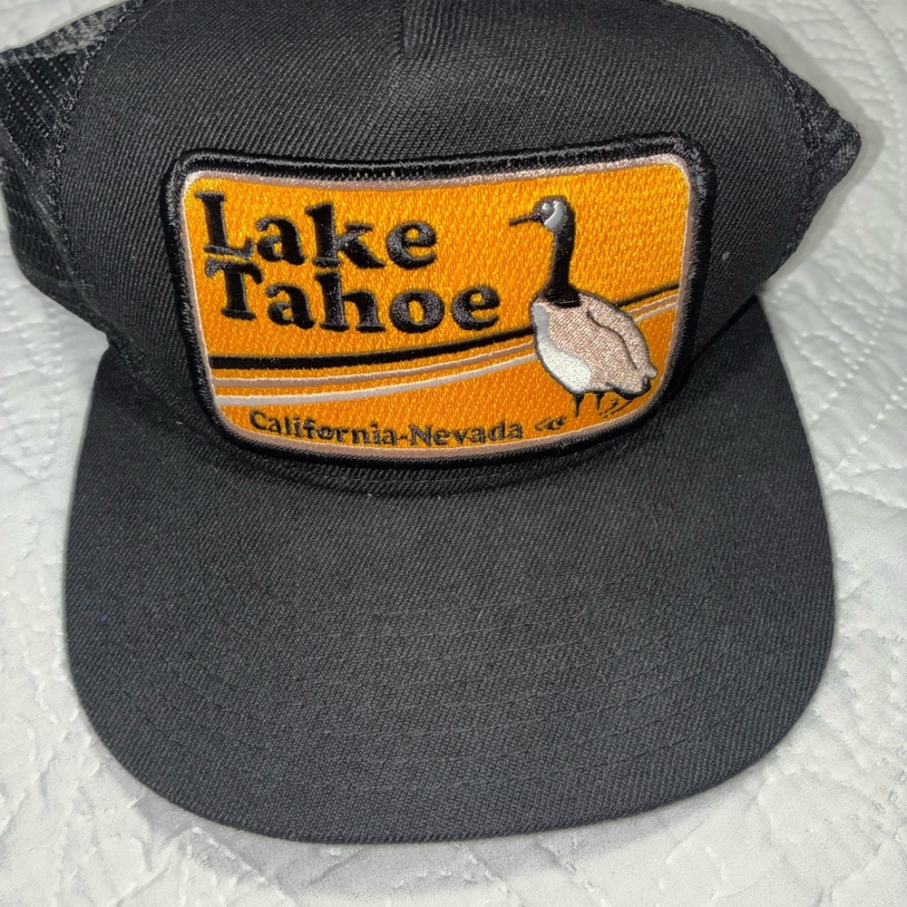Vintage Lake Tahoe Goose Patch Trucker Hat Cap - Black - Snap Back